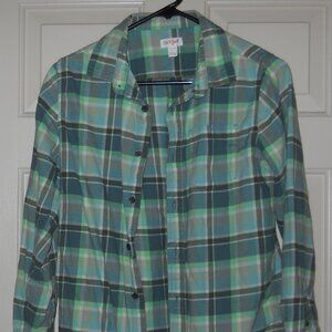 Cat & Jack Boys plaid long sleeve shirt XL 14 green